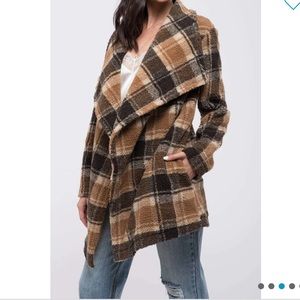 Faux Shearling Plaid Coat